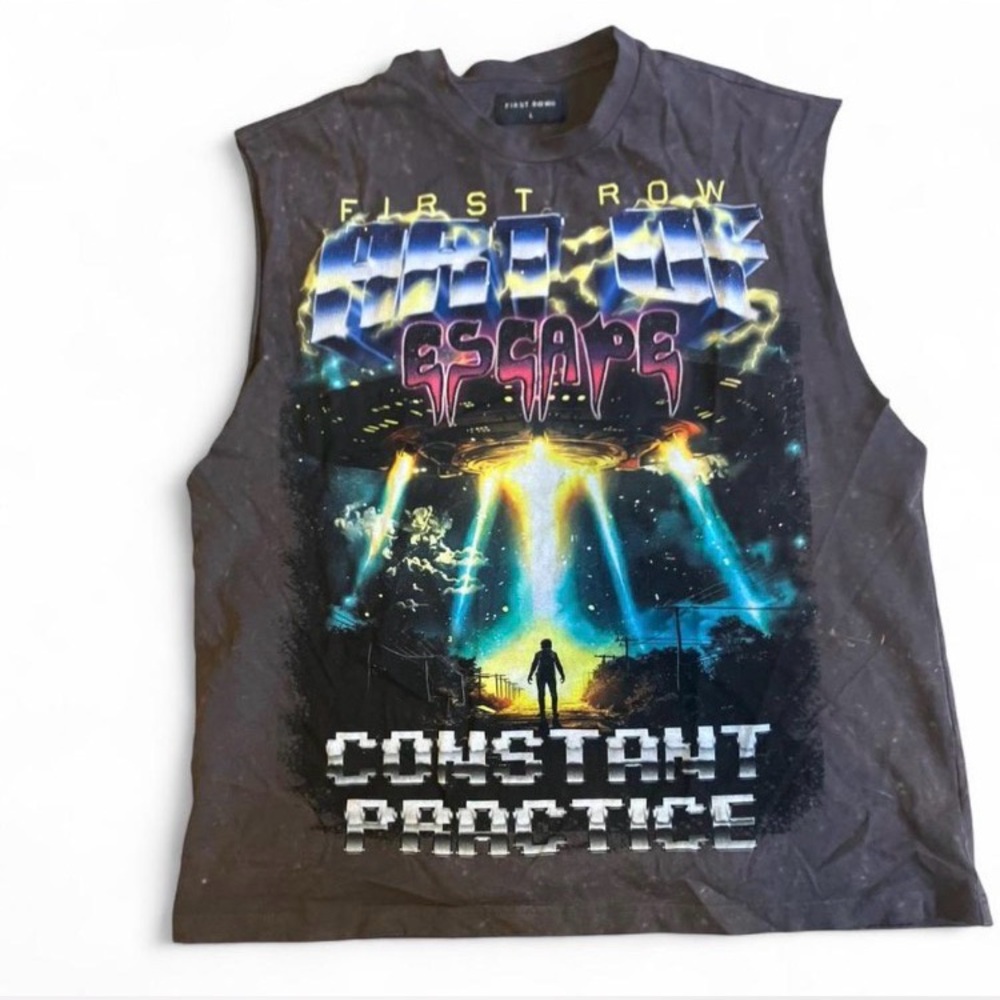 Heavy Sleeveless First Row Band‎ Graphic Tee with Studded Design